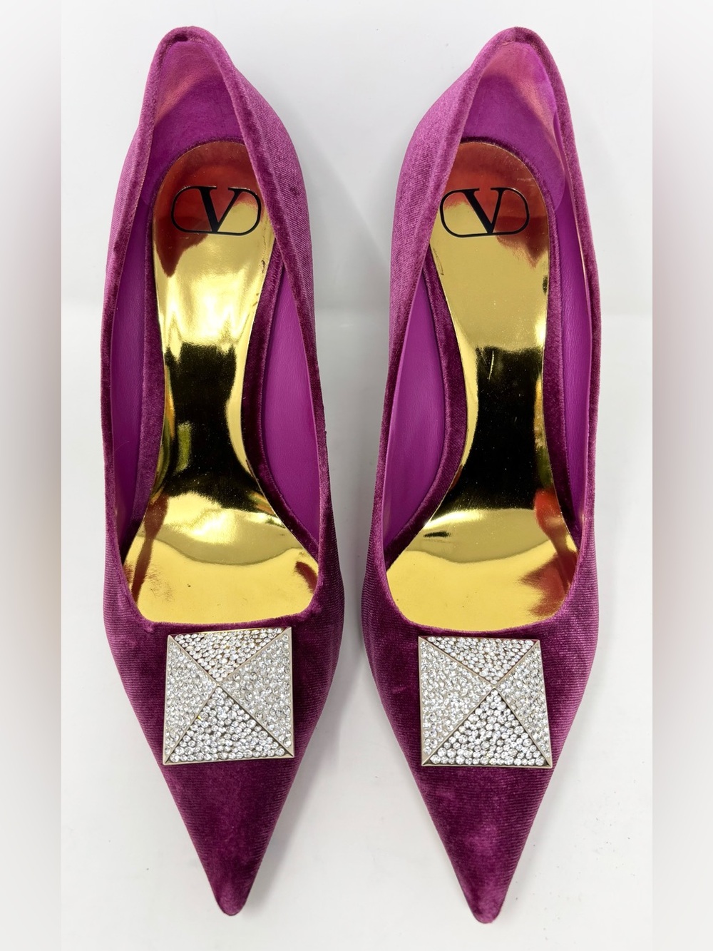 Valentino Single Rockstud Crystal Velvet Pumps Rose Violet 39 US 9 - Picture 4 of 16